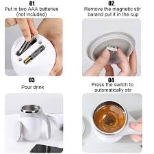 Stainless Steel Self Stirring Mug Auto Mixing Coffee Cup Cell Operated