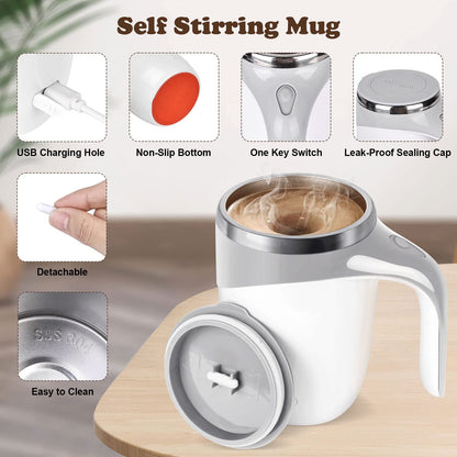 Stainless Steel Self Stirring Mug Auto Mixing Coffee Cup Cell Operated