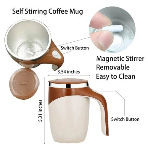Stainless Steel Self Stirring Mug Auto Mixing Coffee Cup Cell Operated