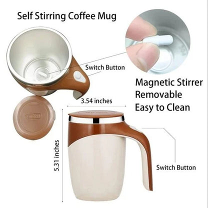 Stainless Steel Self Stirring Mug Auto Mixing Coffee Cup Cell Operated